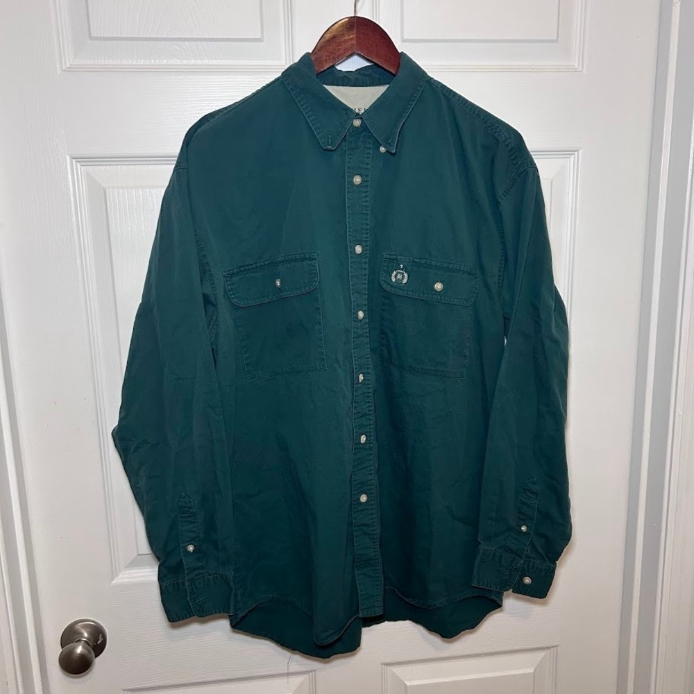 Bugle Boy Original 100% Cotton Men's Large Long Sleeve Button Up Green Shirt